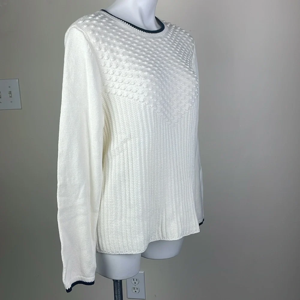 Talbots Mixed Stitch Sweater Ivory Indigo Blue